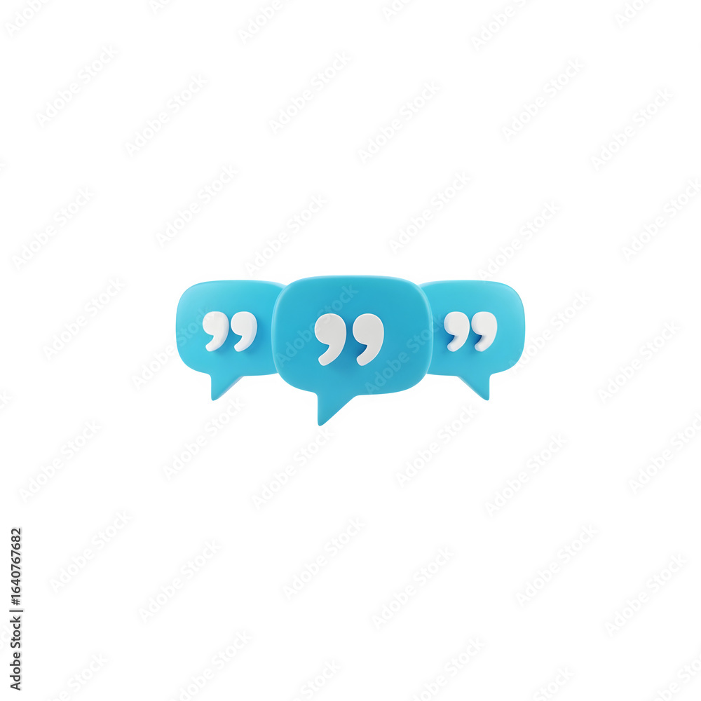 Three Blue Speech Bubbles with White Quotation Marks quote communication Three Blue Speech Bubbles with White Quotation Marks quote communication