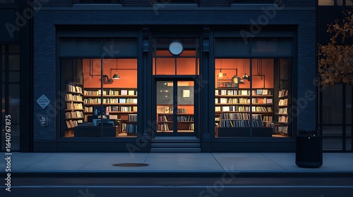 Dark bookstore storefront at night
