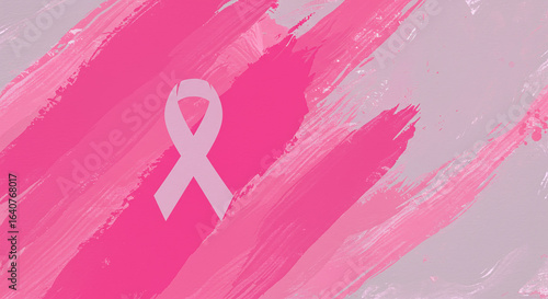 Breast Cancer Awareness Ribbon on Pink Abstract Background Concept