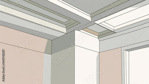  Architectural Detail of Crown Molding and Coffered Ceiling
