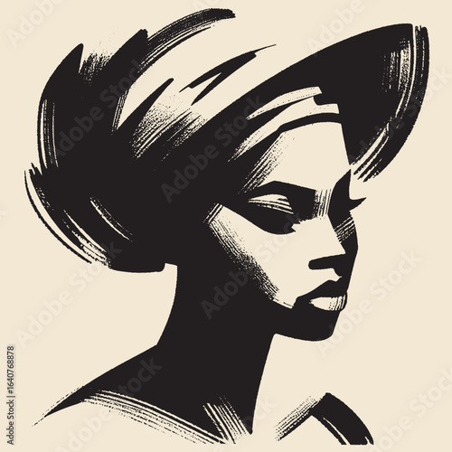 Woman profile in brush ink turban vector illustration