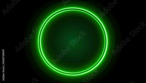 Bright green neon circle on dark background