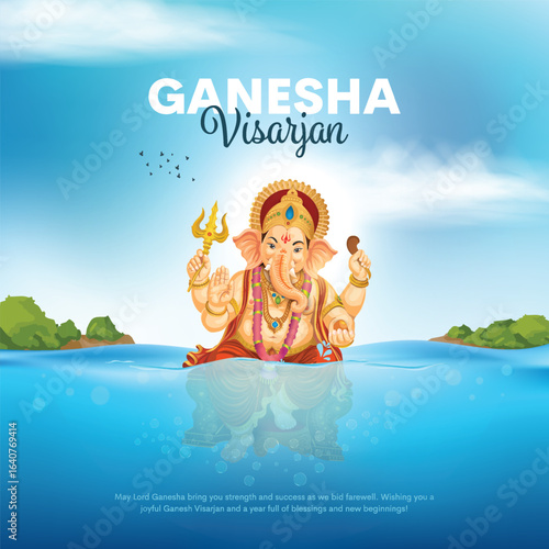 Happy anant chaturdashi or Ganesh visarajn banner design of Indian festival. Creative vector template.	