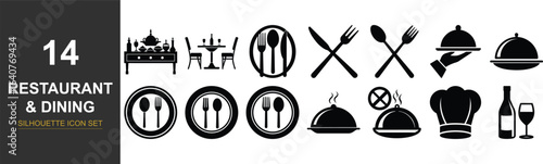 Restaurant and dining icons collection featuring cutlery and table settings