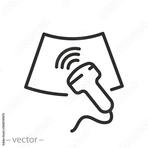 ultrasound scanner icon, ultrasound examination, biotechnology concept, line vector illustration eps10