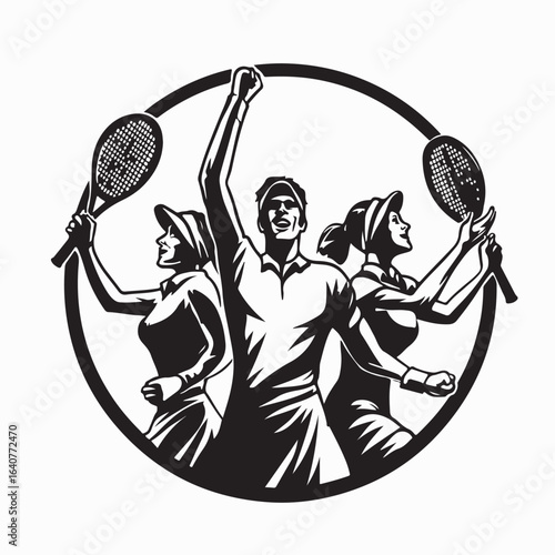 Winning Tennis Team Celebration Sports Logo Vector on white background