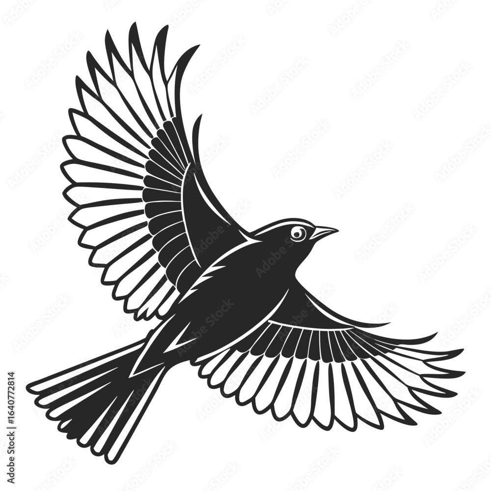 Naklejka premium Detailed illustration of a bird in flight with intricate feather details