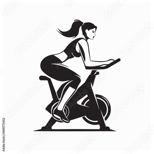Woman Exercising on Stationary Bike Fitness Logo Vector on white background