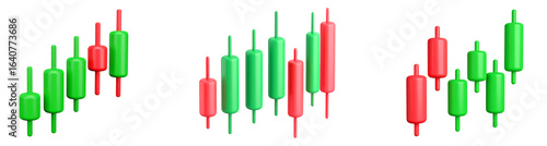 Green and red candlestick chart, financial trading, stock market analysis, bullish and bearish trend, investment, digital illustration, isolated on transparency background