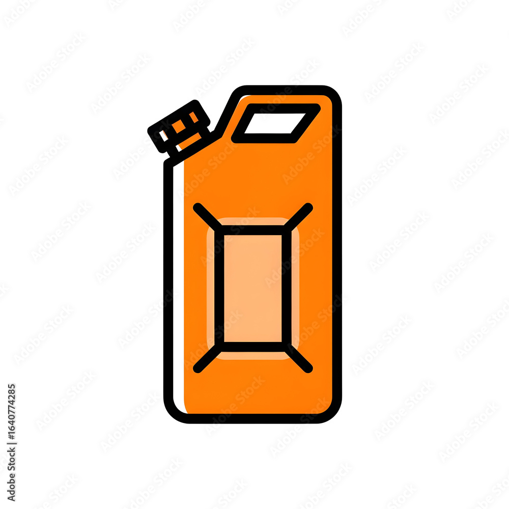 Fototapeta premium Minimalist orange jerrycan icon with a bold black outline Stylized fuel canister with a handle and spout.