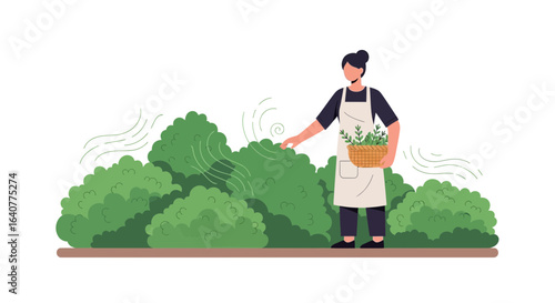 Gardening Woman Enjoying Her Home Garden Hobby With Fresh Greens Harvested