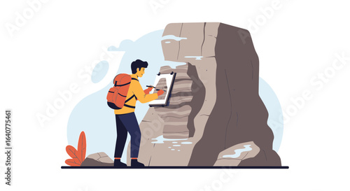 Geological Illustration Young Explorer Sketches Rock Formation During Adventure