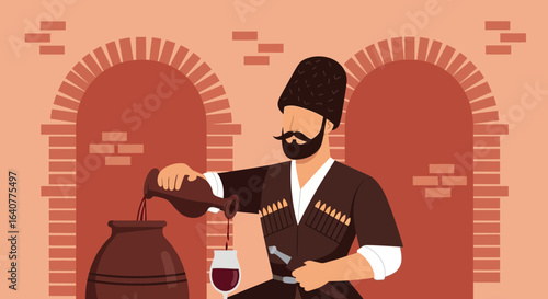 Georgian Winemaking Traditions An Ancient Custom In Authentic Outfit With Arches