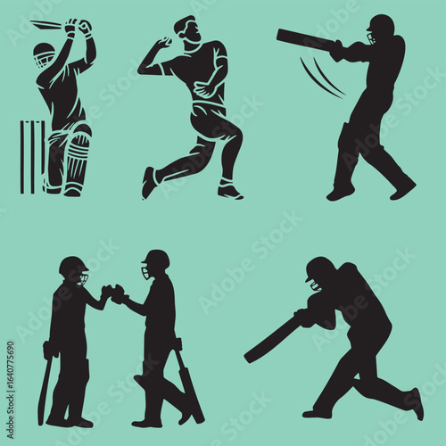 Collection of diverse cricket players in action poses