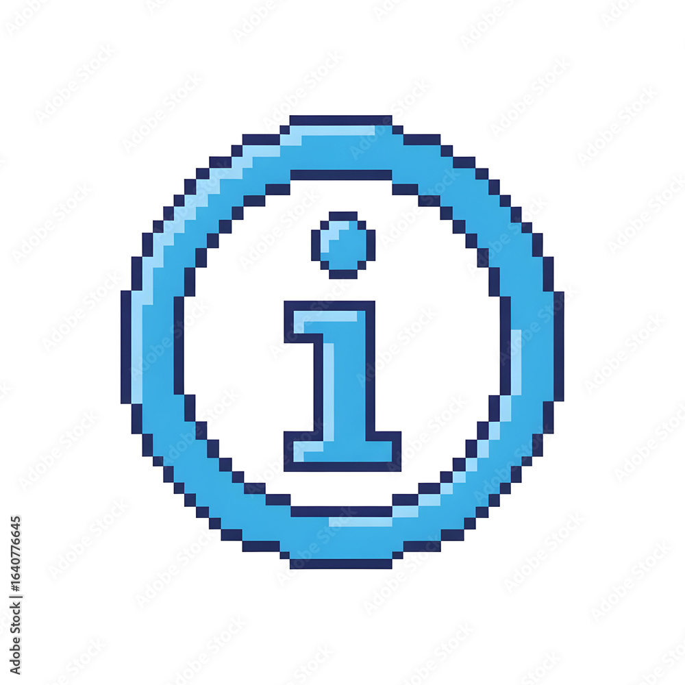 Obraz premium Pixelated Blue Information Icon with Circular Frame.