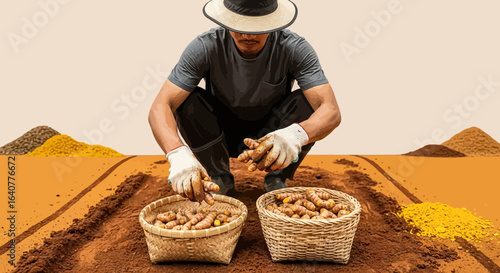 Harvesting Fresh Turmeric Roots on the Field for Healthy Lifestyle Choices