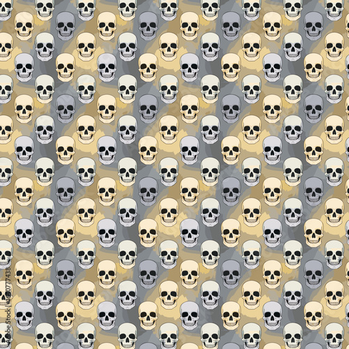 Pattern of human sculls on settled color background