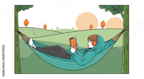 Girl Relaxing Outdoors In A Hammock With A Book On A Summer Afternoon