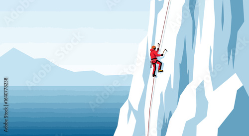Ice climbing adventure: A climber scaling a majestic glacier with stunning scenery