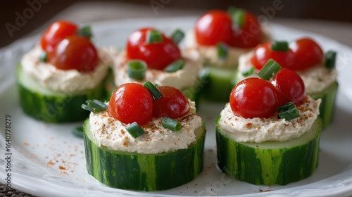 Wallpaper Mural Cucumber Bites. Healthy and Delicious Vegetarian Snack with Hummus, Tomatoes, and Fresh Cucumber Torontodigital.ca