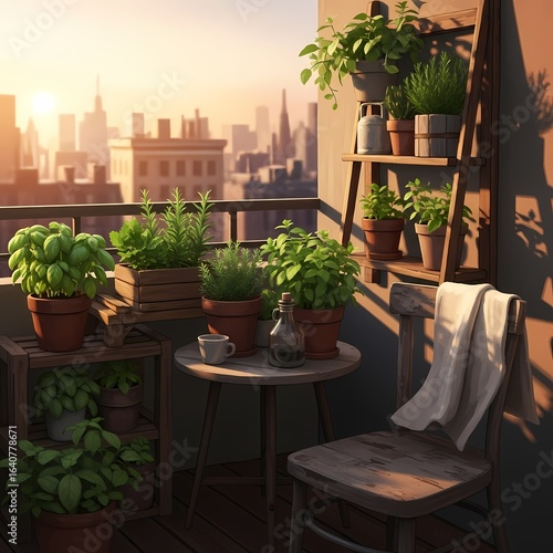 Urban Balcony Garden: Fresh Herbs with City View