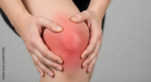 Wallpaper Mural Painful Knee with Red Inflammation Held by Hands on Grey Background Torontodigital.ca