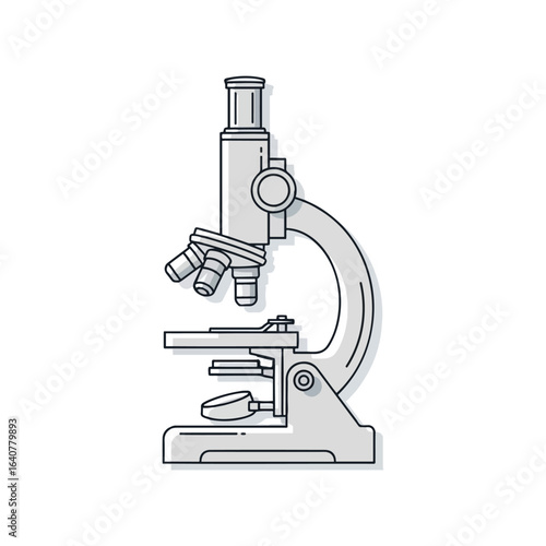Simple line drawing of a scientific microscope, detailed illustration.