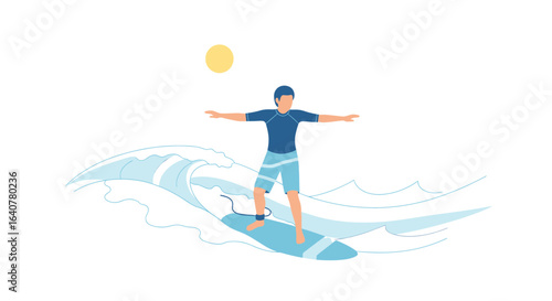Illustration Of A Surfer Riding A Wave Under The Summer Sun