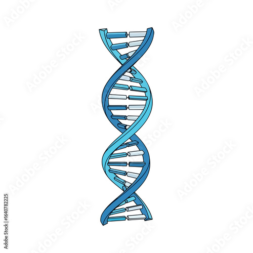 A stylized 3D illustration of a DNA double helix, showcasing its helical structure and base pairs.