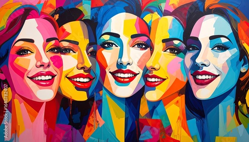 Colorful portrait of smiling women