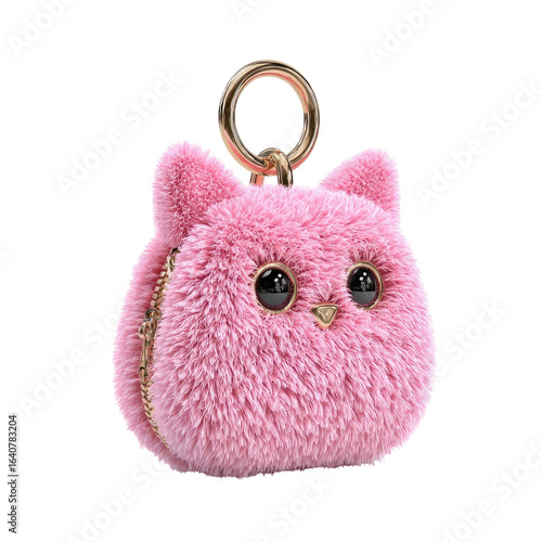 Pink fluffy cat keychain