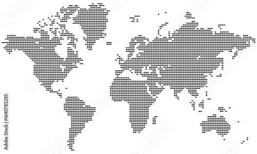 Vertical rectangular shape word map with dotted continents and countries. Pixel halftone atlas for global geography and cartography background