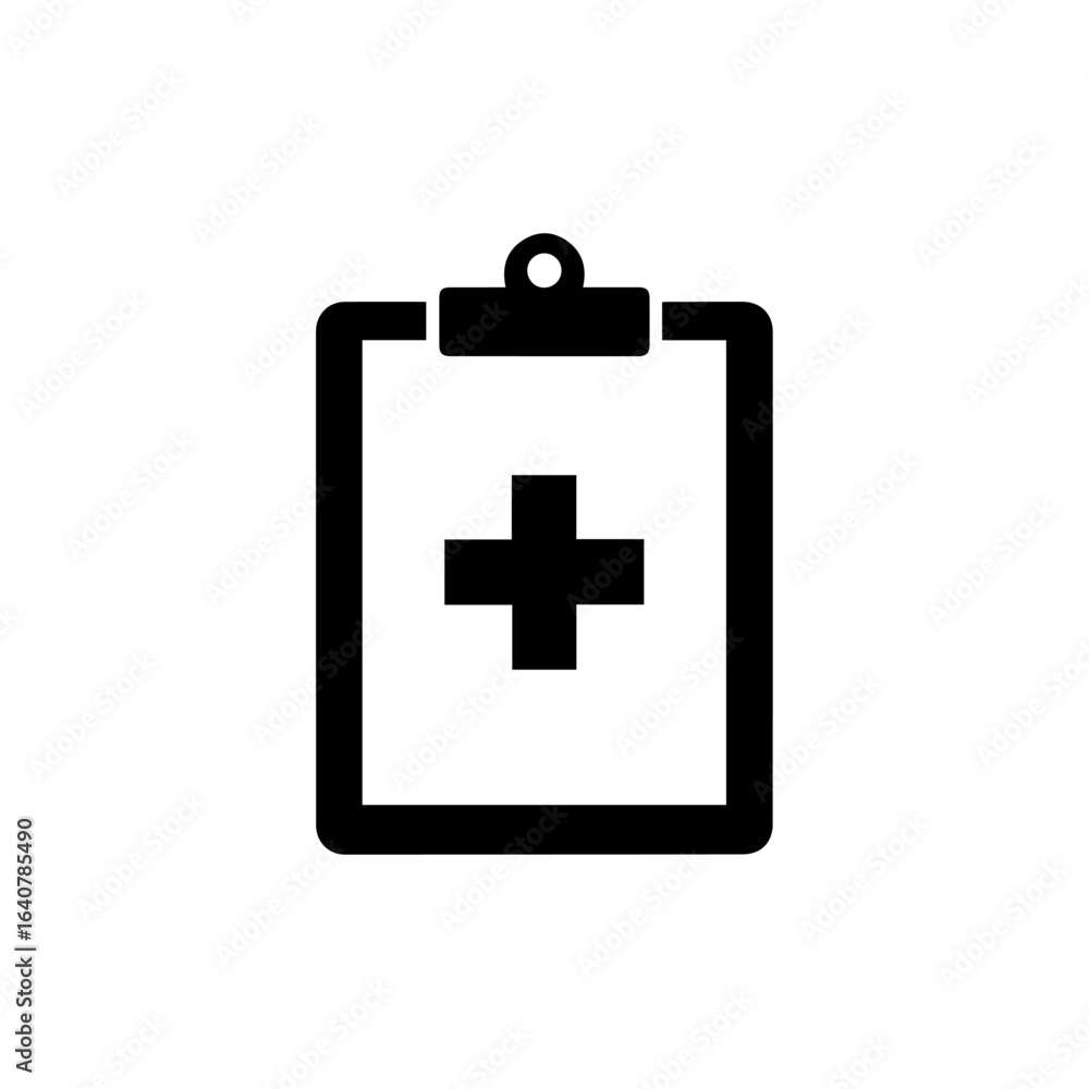 Medical clipboard icon with a plus symbol representing a health record or patient chart. Simple flat vector graphic for healthcare. Medical clipboard icon with a plus symbol representing a health record or patient chart. Simple flat vector graphic for healthcare.