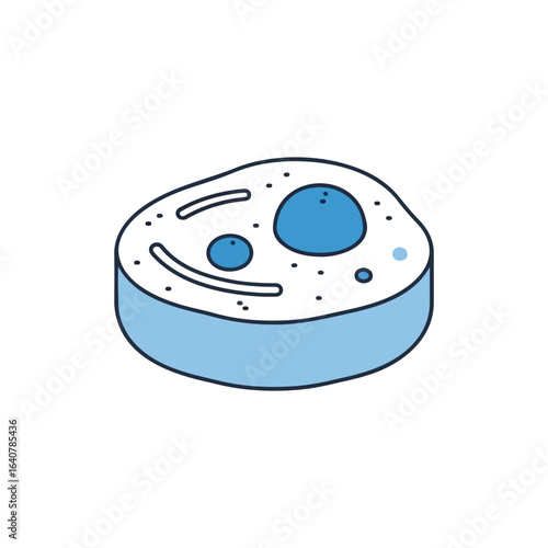 Isometric illustration of a biological cell, showcasing internal structures and components.