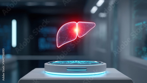 Ai diagnosis futuristic liver scan digital health technology medical innovation glowing organ hologram modern hospital