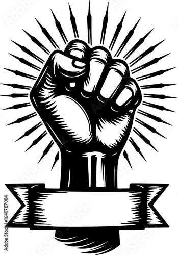Raised Fist Power Symbol – Black and White Revolution Art with Banner" vector bundl