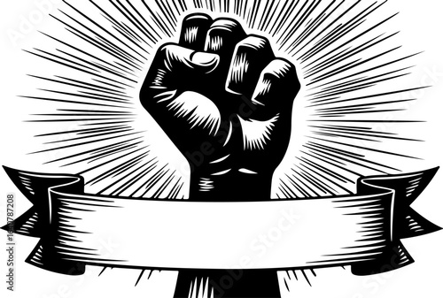 Raised Fist Power Symbol – Black and White Revolution Art with Banner" vector bundl