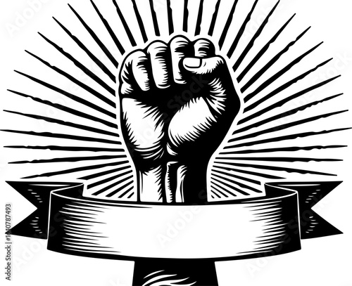 Raised Fist Power Symbol – Black and White Revolution Art with Banner" vector bundl