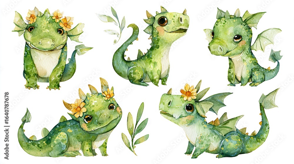 Obraz premium Adorable Teal Dragon on Fluffy Clouds