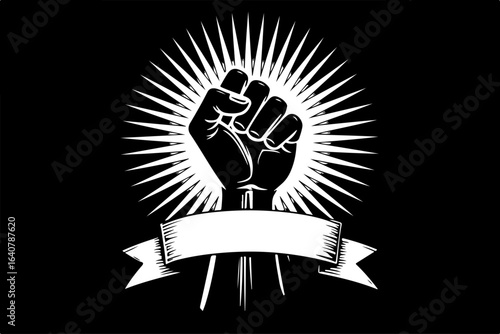 Raised Fist Power Symbol – Black and White Revolution Art with Banner" vector bundl