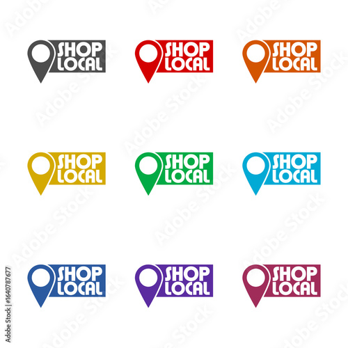 Shop local icon. Support Local Businesses icon isolated on white background. Set icons colorful