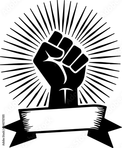 Raised Fist Power Symbol – Black and White Revolution Art with Banner" vector bundl