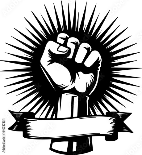 Raised Fist Power Symbol – Black and White Revolution Art with Banner" vector bundl