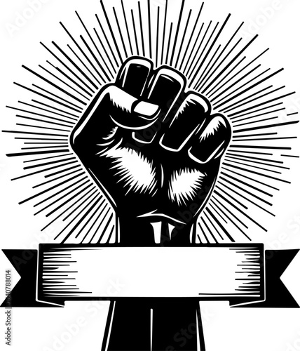Raised Fist Power Symbol – Black and White Revolution Art with Banner" vector bundl