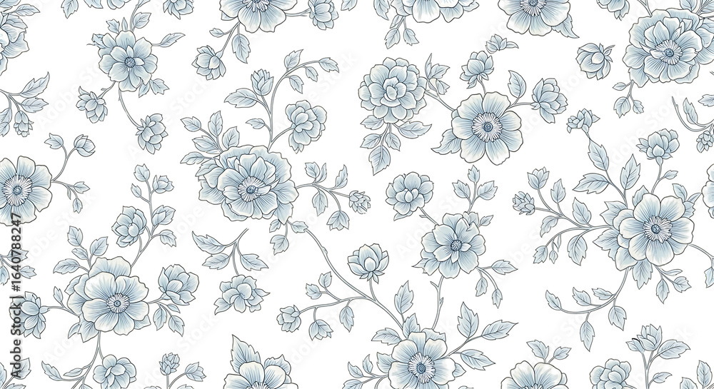 Fototapeta premium Blue floral seamless pattern