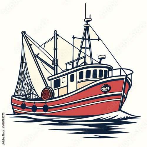 Collection of retro fishing trawler boat vector illustrations for logo & branding