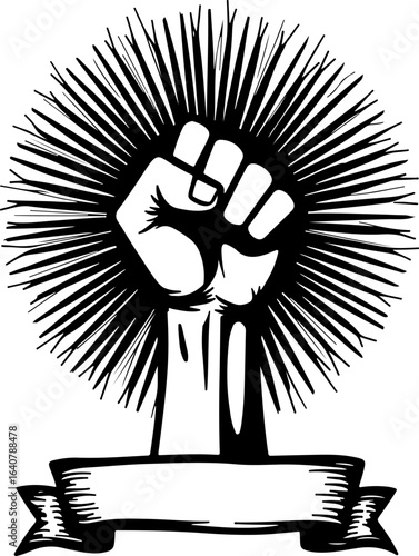 Raised Fist Power Symbol – Black and White Revolution Art with Banner" vector bundl