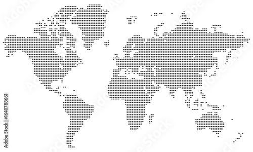 Rectangular shape in dot pattern vector world map. Global geography in a rectangular horizontal shape. Word map showcases all continents of the world. Vector world map view