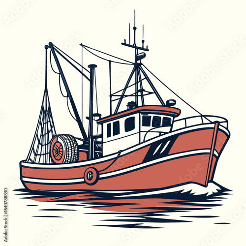 Collection of retro fishing trawler boat vector illustrations for logo & branding