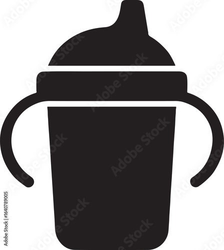 Silhouette of a sippy cup for kids, symbolizing toddler drinkware, child safety, hydration, and learning.